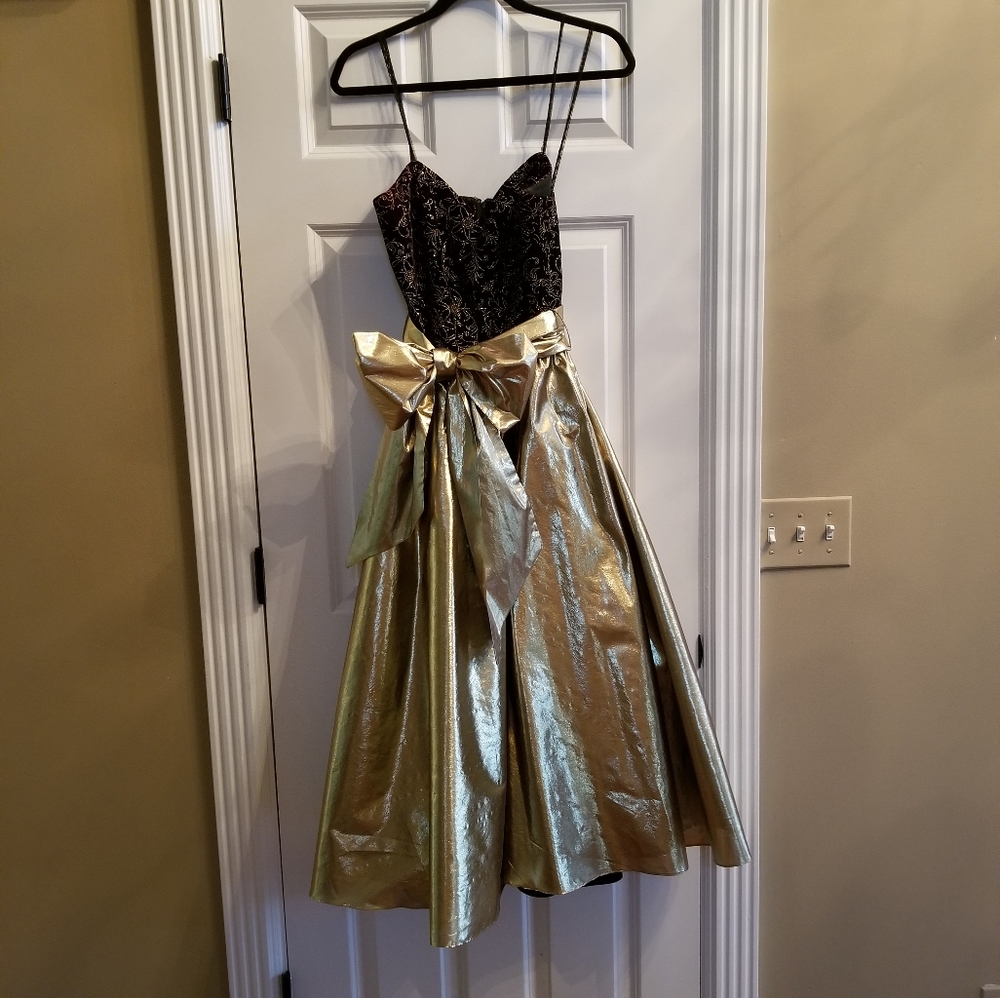 Formal Strapless Black and Gold Gown 1990s